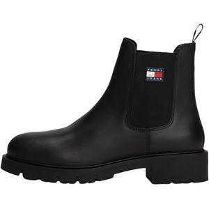 Tommy Jeans - Chelsea Boots - Zwart - Leer - Middelhoge Hak