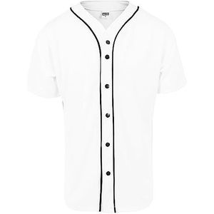Urban Classics Honkbaltrui voor heren, casual sport, korte mouwen, T-shirt met knopen en strepen, V-hals, standaard pasvorm, zwart-wit, maten: S-XXL