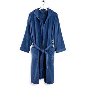 Caleffi Minorca Badjas voor volwassenen, uniseks, met capuchon, van 100% zachte badstof, 400 g/m², wasbaar in de wasmachine op 40 °C, wasdroger, maat 3XL, kleur Indigo