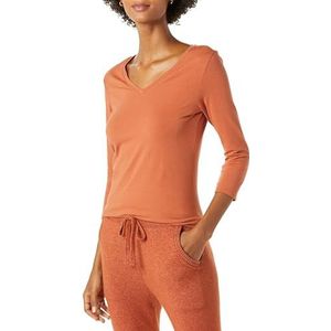 Amazon Essentials Women's T-shirt met driekwartmouwen en V-hals in klassieke pasvorm (verkrijgbaar in grote maten), Karamel, XL
