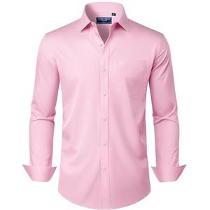Alimens & Gentle Mens Dress Shirts Long Sleeve Wrinkle Free Stretch Business Casual Button Down Shirts Pink Medium