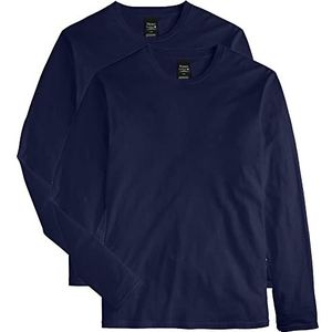 Hanes Premium T-shirt met lange mouwen voor heren (pak van 2), Donkerblauw, S