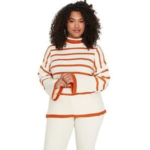 Trendyol Dames ronde hals gestreepte regular plus size trui sweatshirt, oranje, 3XL, ORANJE, 3XL