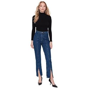 Trendyol Vrouwen blauwe wortel rits hoge taille bootcut jeans, Blauw, 66