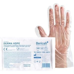 Bericah, Derma HDPE-handschoenen van polyethyleen, hoge dichtheid, transparant, eenheidsmaat, 100 stuks