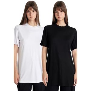 DeFacto Oversized crop tops voor dames, klassiek basic shirt voor dames, comfortabel oversized shirt voor vrouwen, zwart, M