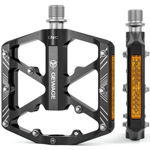 GEWAGE Fietspedalen met reflecterende strepen, 3 afgedichte lagers, antislip CNC-aluminium fietsplatform, 9/16 inch pedalen voor racefiets, MTB, e-bike zwart