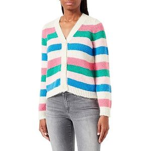 PIECES PCNATASHA LS Knit Cardigan NOOS BC, Birch/Stripes: shocking pink-mint-rosh-french blue, M