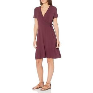 Amazon Essentials Faux-wikkeljurk met korte mouwen voor dames, bordeaux, L