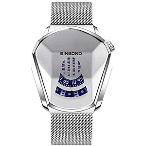 Rorios Modieuze analoge herenhorloge, kwartshorloge, cool, creatief met roestvrijstalen armband, sporthorloge, ZILVER