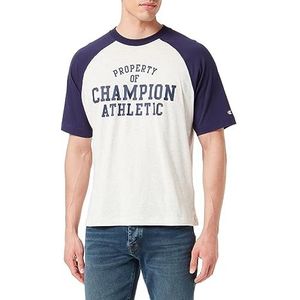Champion Legacy Athletics-S-s Crewneck T-shirt voor heren, Grigio Melange Chiaro/Blu Marittimo, XL