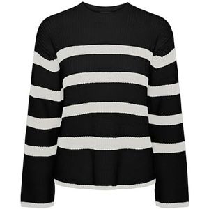 PIECES Dames Pcsabina Ls O-Neck Knit Noos Pullover, Black/Stripes:cloud Dancer, XL