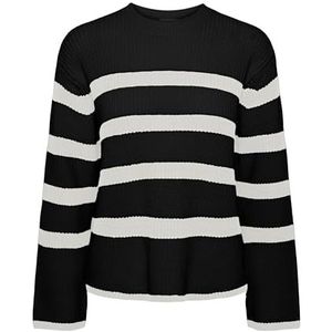 PIECES Dames Pcsabina Ls O-Neck Knit Noos Pullover, Black/Stripes:cloud Dancer, S