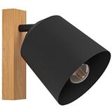 EGLO Wandlamp Cotorro, muurlamp met zwenkbare spot, lamp wand binnen van zwart metaal en natuurlijk hout, FSC100HB, wandverlichting voor woonkamer en hal, wandspot met E27 fitting