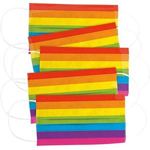 CRAZE Set van 5 mondmaskers voor kinderen, wegwerpmasker, gezichtsmasker, 3-laags masker met kleurrijk motief, gezicht en neus, kindermasker, regenboog 32190