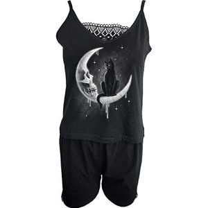 Spiral Gothic Moon Pyjama zwart S 100% katoen Cats, Everyday Goth, Gothic, Rock wear