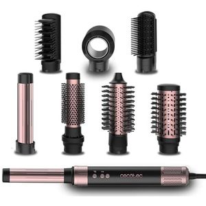 Cecotec 8-in-1 CeramicCare AirGlam luchtborstel, zwart, 1400 W, digitale borstelloos, 110.000 omw/min, keramische platen, Coanda-technologie, negatieve ionen, 3 temperaturen, koude lucht, 360°-kabel