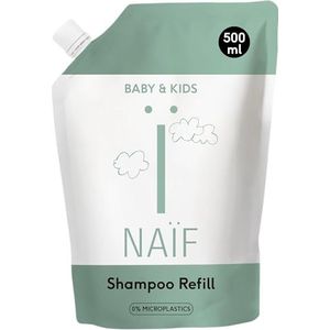 Naïf, voedende shampoo voor baby & kind, reinigt het haar en de gevoelige hoofdhuid, natuurlijke shampoo met kokos & katoenzaadolie, 100% vegan, navulverpakking 500ml