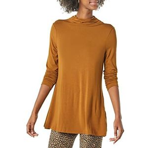 Amazon Essentials Dames jersey lange mouwen Mock Neck Swing tuniek (voorheen Daily Ritual), donker kastanje bruin, XS