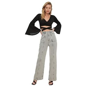 Trendyol Gray Stitch Detailed High Waist 90's Wide Leg Jeans, 36 dames, Grijs, 36