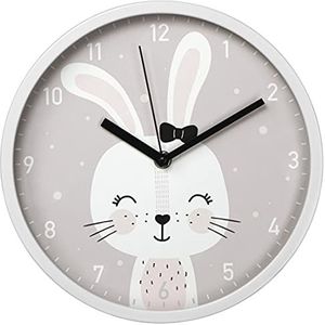 Hama Kinderwandklok ""Lovely Bunny"" zonder tikken (rond kinderhorloge met hazenmotief, batterij-aangedreven kwarts wandklok met secondewijzer, kinderkamer, ideaal als leerklok, diameter 25 cm) wit