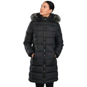riemot Donsjack voor dames, lange gewatteerde jas, wintermantel met capuchon, winter, warm, winddicht, outdoorjas, gewatteerde mantel met capuchon en kraag van imitatiebont, zwart, M, zwart, M