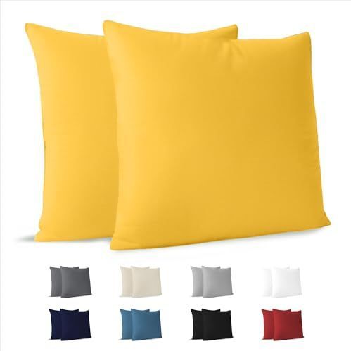 Dreamzie Pillowcase kussen 60x60 cm (batch van 2) 100% katoenen trui 150 gsm - geel - kussensloop 60 x 60 katoen - resistent en hypoallergeen kussendeksel voor kussen