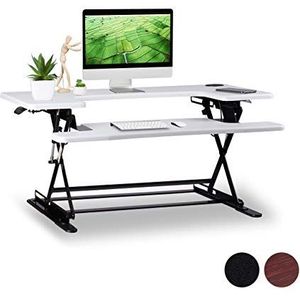 Relaxdays Zit-sta-bureau-opzetstuk, professioneel Sit Stand Workstation, in hoogte verstelbaar, toetsenbordplank, wit, H x B x D: ca. 44 x 90 x 63 cm