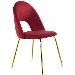 DRW Set van 4 stoelen van fluweel en metaal in rood en goud, 50 x 51 x 86 cm, zitvlak 47 cm