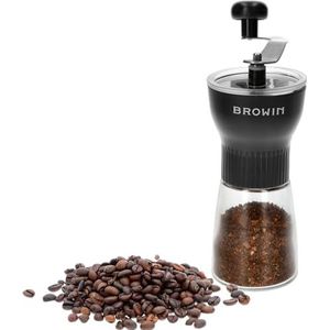 Browin 320500 Handmatige koffiemolen met verstelbare keramische molensteen, Zwart, Transparant