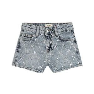 Koton Girls's Extra Mini Slim Cut Gleamy Geborduurde Katoenen Shorts, Light Indigo (lin), 7-8 Jaar