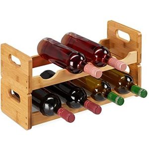 Relaxdays wijnrek voor 8 flessen - flessenrek - flessenhouder - bamboe - wijnstandaard