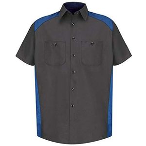 Red Kap Men's Standard Motorsports Shirt, Short Sleeve, Charcoal/Royal Blue, Large Tall