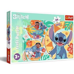 Trefl - Lilo & Stitch, Vrolijke dag Lilo & Stitch - Puzzel 24 maxi - 24 grote stukjes,Kleurrijke puzzel met de helden uit de cartoon, Creatieve ontspanning, Plezier voor kinderen vanaf 3 jaar