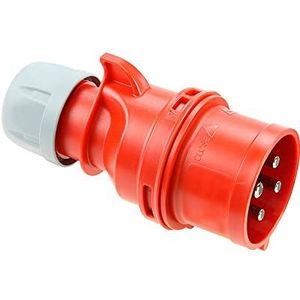 Cetac-stekker rood, industriële stekker, 3P+T, 32A, IP44, 400 V
