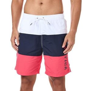 Nautica Heren Quick Dry Classic Logo Tri-Block Series Swim Trunk, Melon Berry, L, Meloen Berry, L
