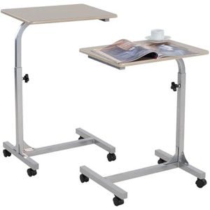 MEUBLE COSY Salontafel, set met 2 verstelbare hoogtes met 4 wielen, salontafel, bank, wagen voor woonkamer, slaapkamer, kantoor, eenvoudige montage, frame van staal, eiken en grijs