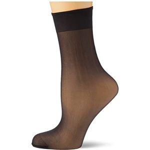 Nur Die Set van 5 paar sokjes, zijdefijn, 15 denier, transparant, nylon, fijne sokken, zijdeachtig glanzend, brede comfortabele band voor dames, zwart, Eén Maat