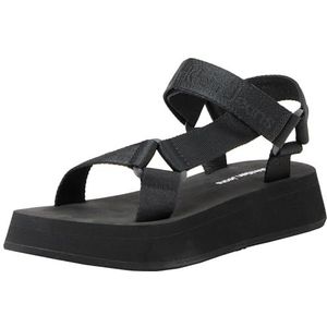 Calvin Klein Jeans Dames Sandaal Velcro Webbing in Mtl, Zwart, 39 EU