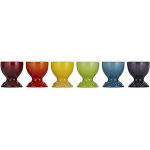 LE CREUSET Eierdopjes van aardewerk in de kleuren van de regenboog, set van 6, kersen, vulkanisch, zonnegeel, palmgroen, groenblauw en ultraviolet