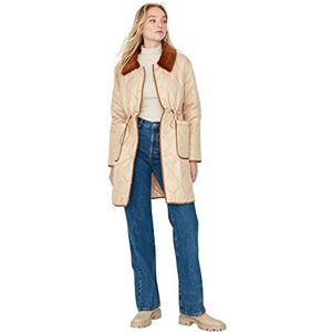 Trendyol Dames reverskraag effen oversized winterjas jas, beige, M, Beige, M