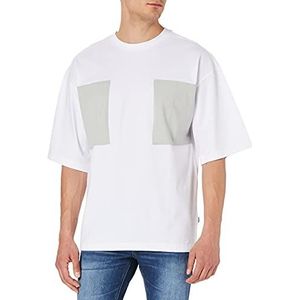 Urban Classics Heren T-shirt Big Double Pocket Tee, bovendeel met 2 borstzakken voor mannen verkrijgbaar in zwart of wit, maten S - 5XL, wit/asfalt., XXL