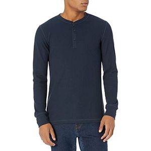 Amazon Essentials Men's Henley-shirt met lange mouwen, wafelpratoon en slanke pasvorm, Marineblauw, XXL