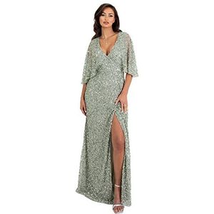 Maya Deluxe Maxi dames pailletten verfraaid wrap A-lijn jurk voor bruiloft gast bruidsmeisje avond prom bal gelegenheid, Groene Lelie, 36