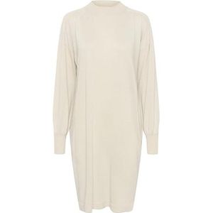 KAFFE Damesjurk, metallic, gebreid, lange mouwen, hoge hals, tot op de knie, zand dollar, XS