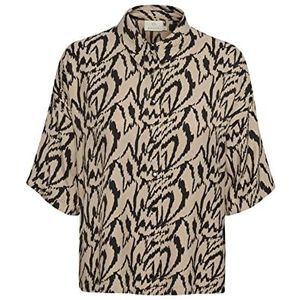 KAFFE Kacriti Damesblouse, zand/zwart grafisch, 34