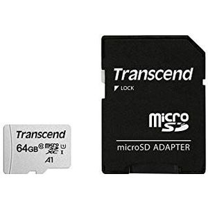 Transcend TS64GUSD300S-AE 64GB | microSDXC I, C10, U1, A1 microSD geheugenkaart met adapter - 95/25 MB/s - retail verpakking