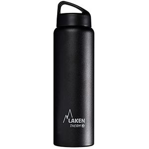 Laken Thermo Classic Thermofles, 1 liter, roestvrijstalen thermosfles, thermosfles, brede opening, zwart