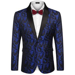 COOFANDY Mens Floral Tuxedo Jacket Paisley Shawl Lapel Suit Blazer Jacket for Dinner,Prom,Wedding Blue