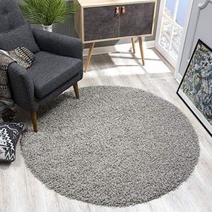 SANAT Tapijt rond - lichtgrijs hoogpolig, langpolig modern tapijt voor woonkamer, slaapkamer, eetkamer of kinderkamer, afmetingen: 150x150 cm